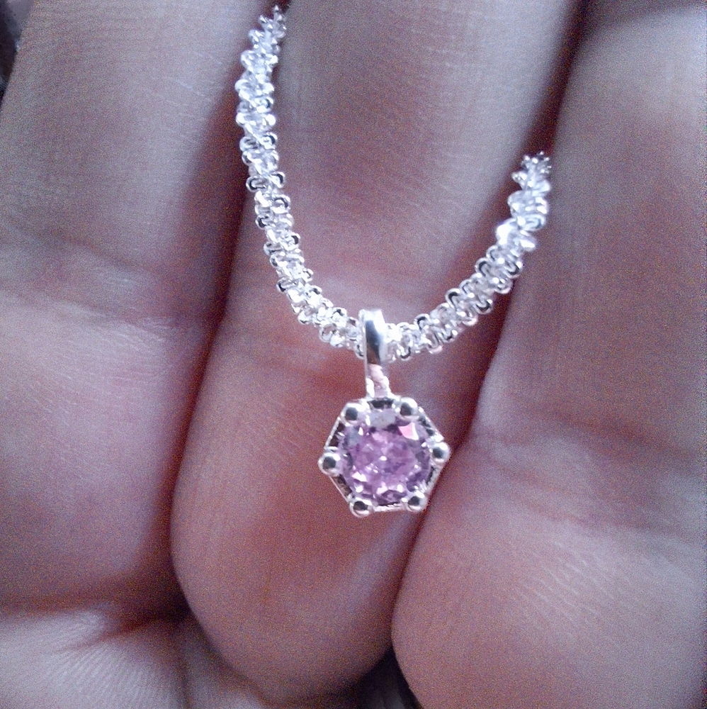 Pink Sapphire pendant necklace sterling silver